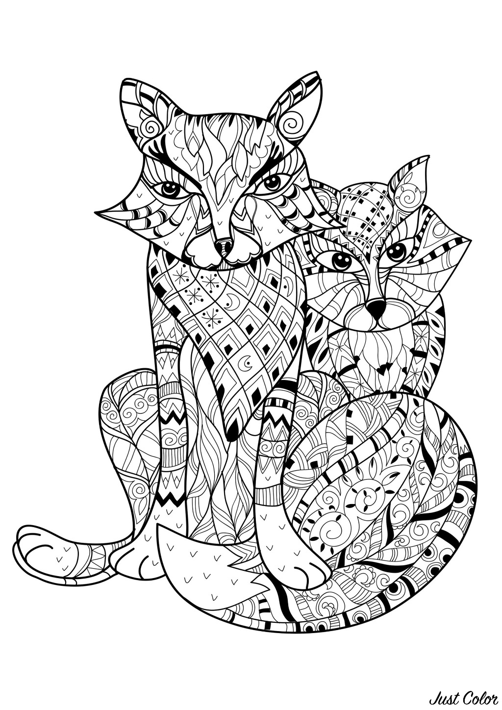 Two foxes - Foxes Adult Coloring Pages