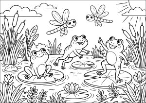 Joyful encounter by the pond
