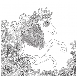 coloring-horse-with-floral-elements