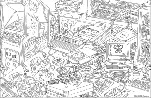 Printable Unclassifiable Coloring Page for adults : Retro gaming