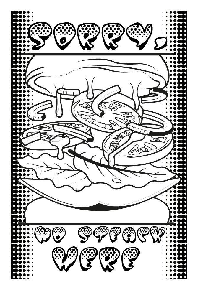 Coloring a hamburger ... Without meat !. Color this burger and its many ingredients, Artist : Allan