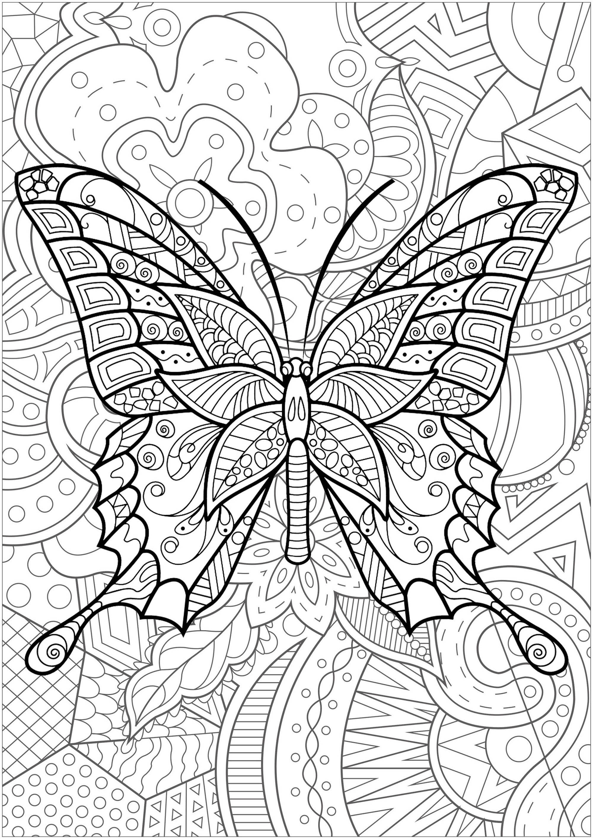 Butterfly with patterns inside and magnificent flowered background - 3, Artist : Art. Isabelle
