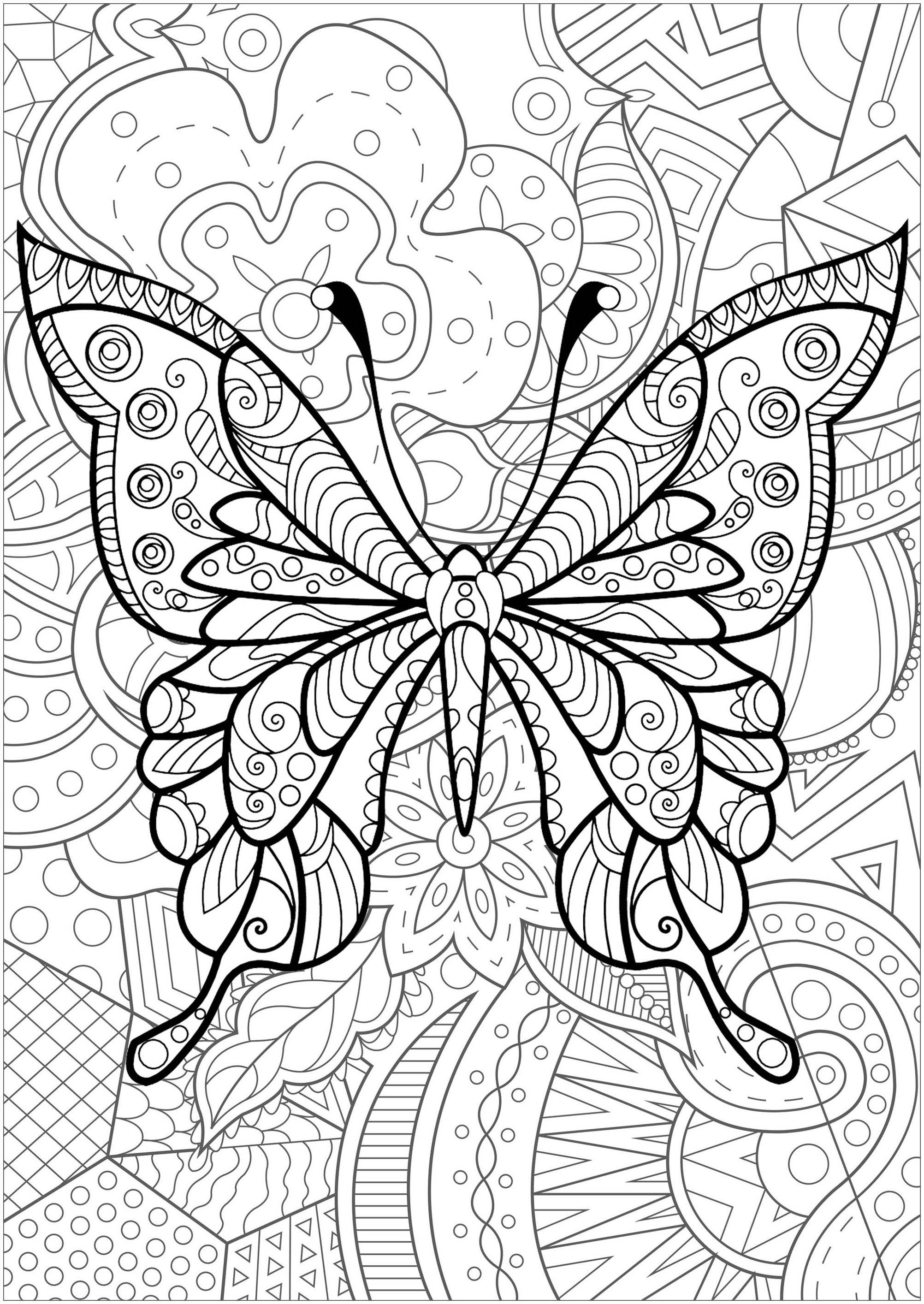 Butterfly with patterns inside and magnificent flowered background - 4, Artist : Art. Isabelle