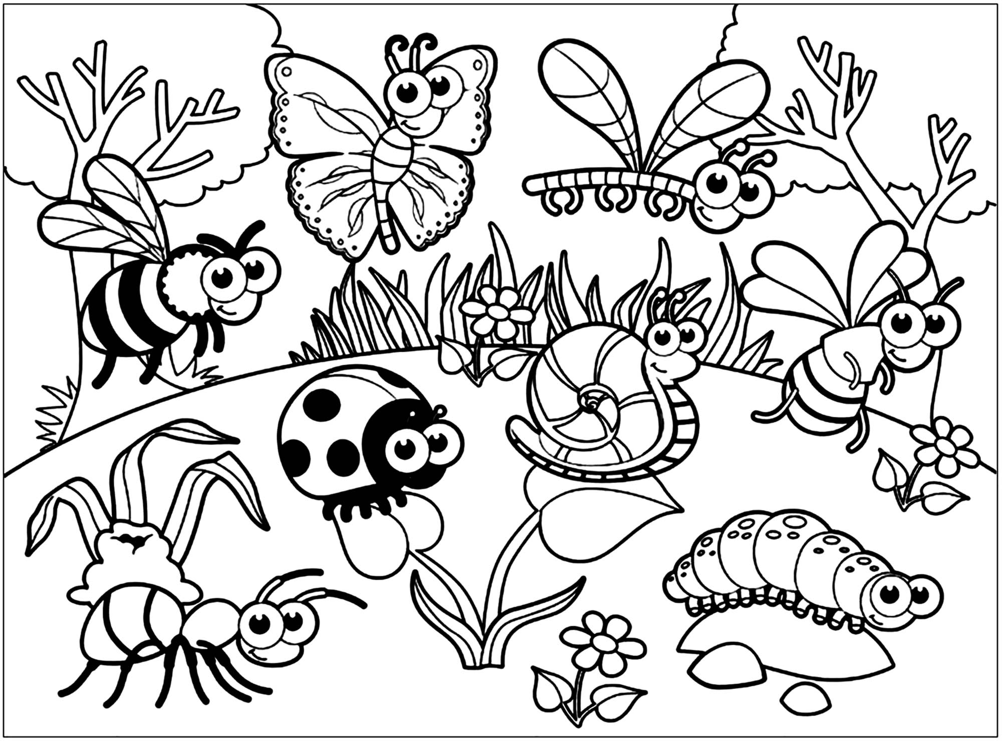 Diverses insects drawn in a cartoon and childish style