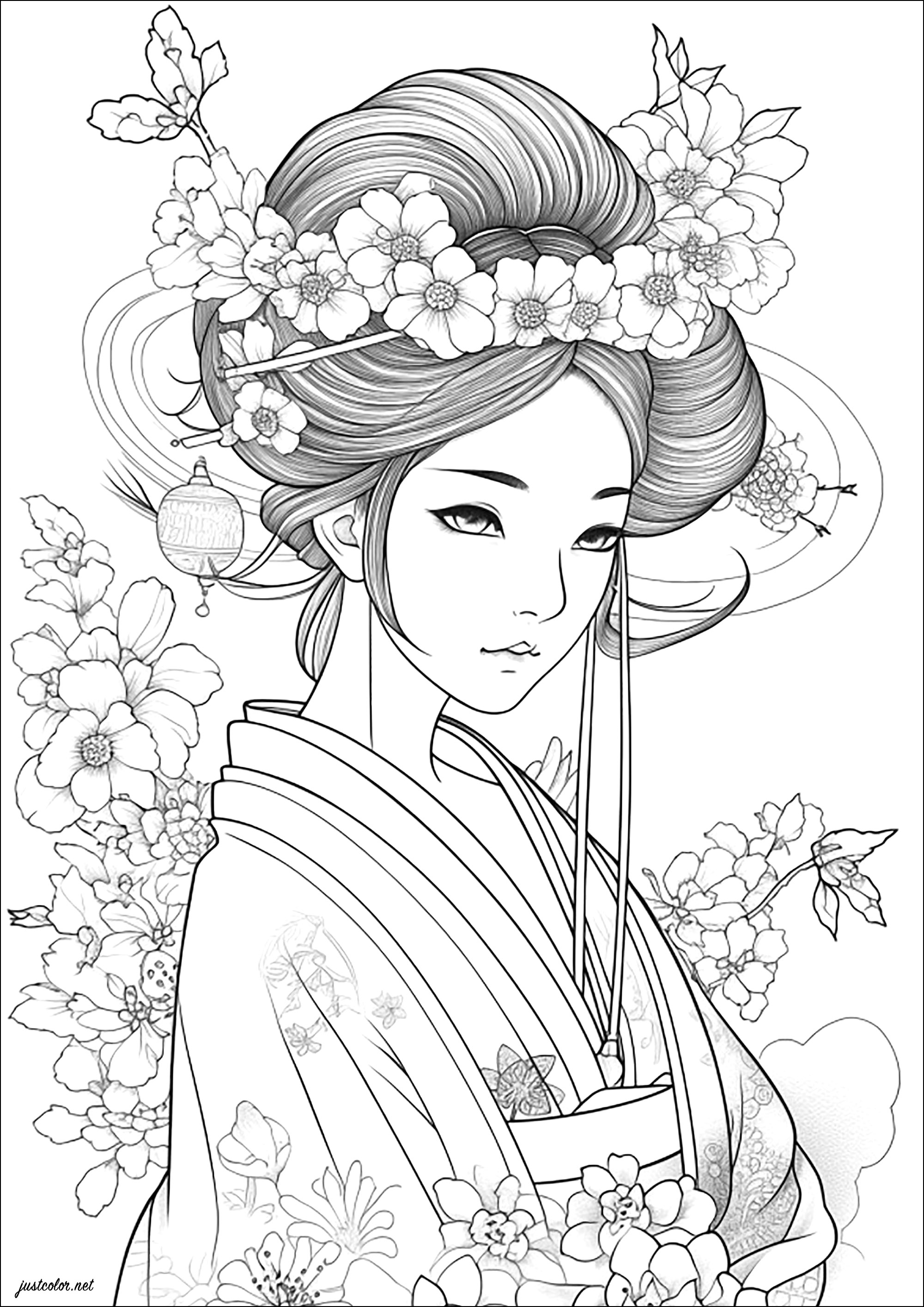Geisha and flowers