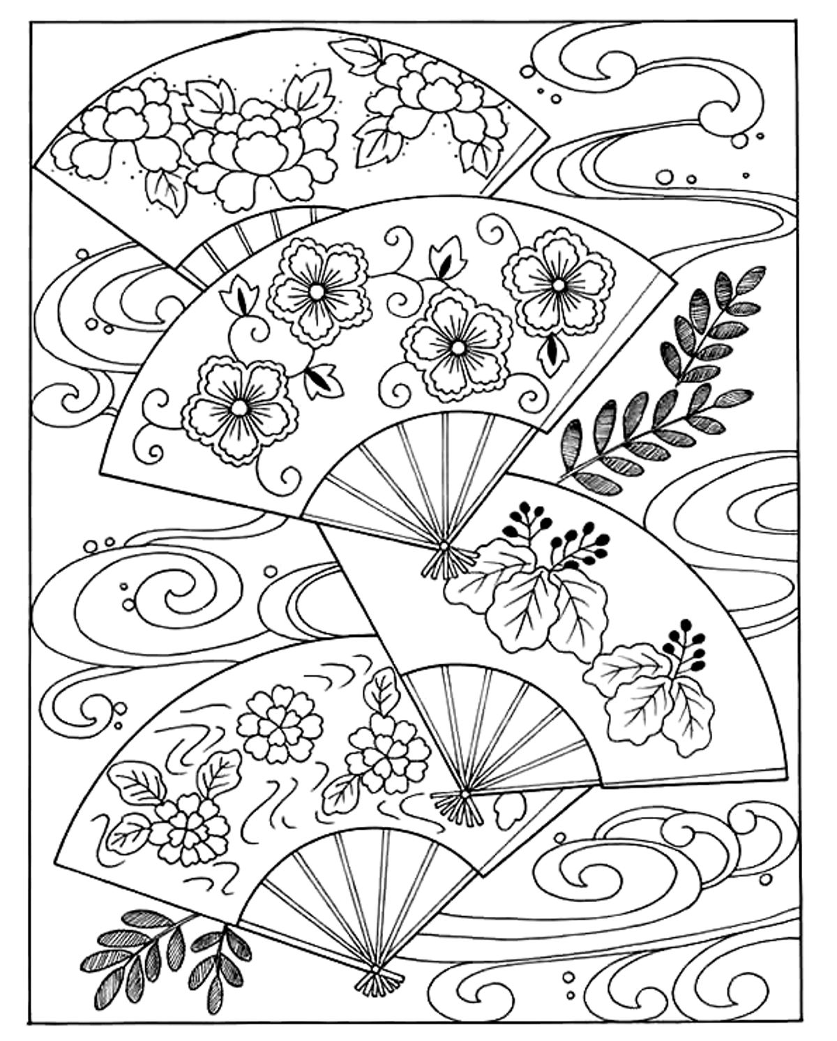 Japanese hand fan Japan Adult Coloring Pages