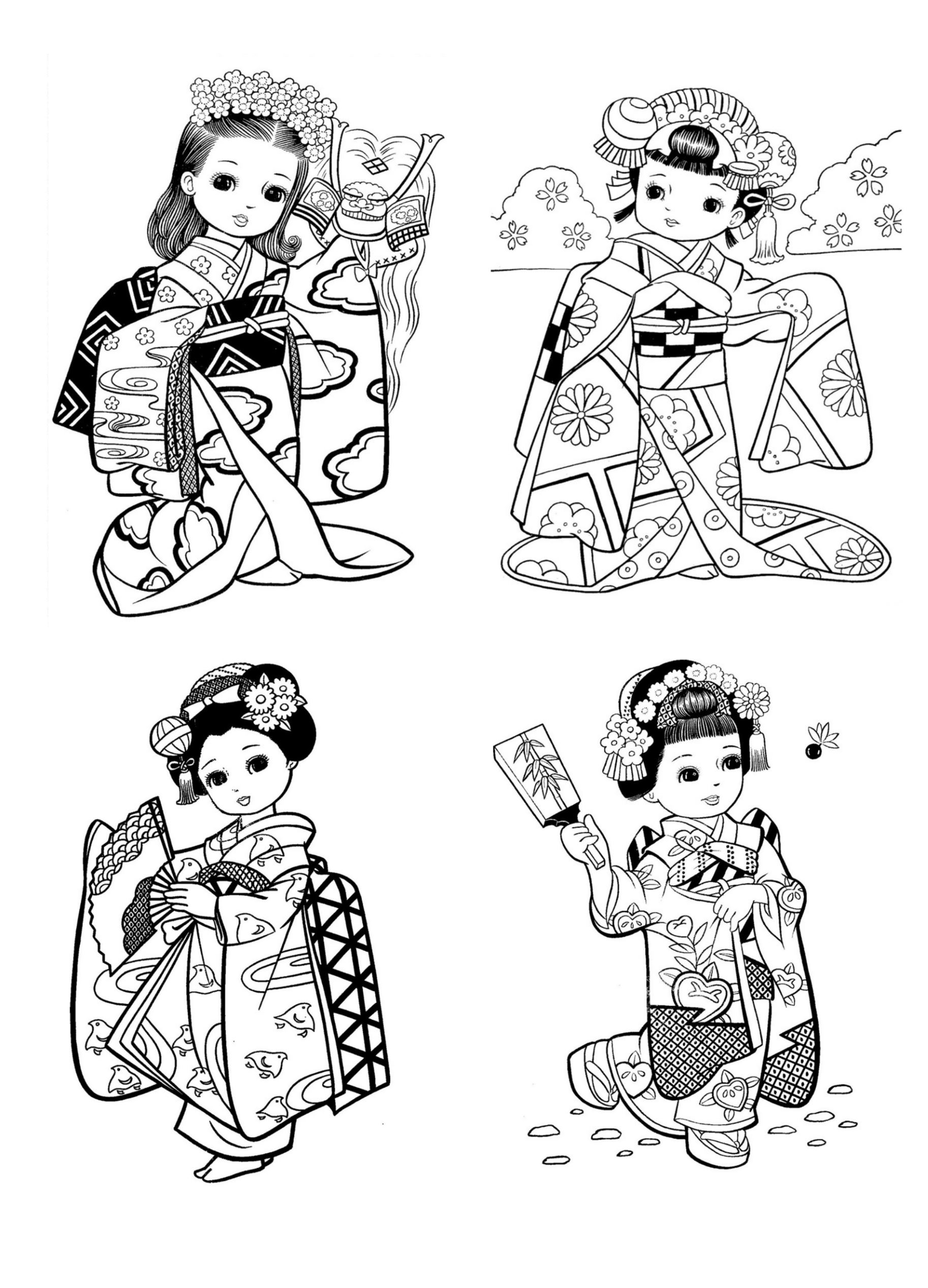Download Little japanese child style drawing - Japan Adult Coloring Pages - Page 2/