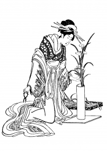 Coloriage japon tenue traditionnelle herboriste