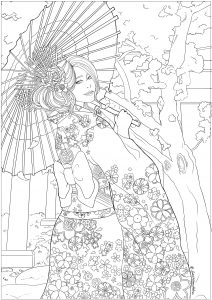 Coloring elegant woman in japan