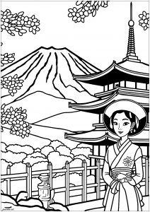 Coloring simple geisha cartoon