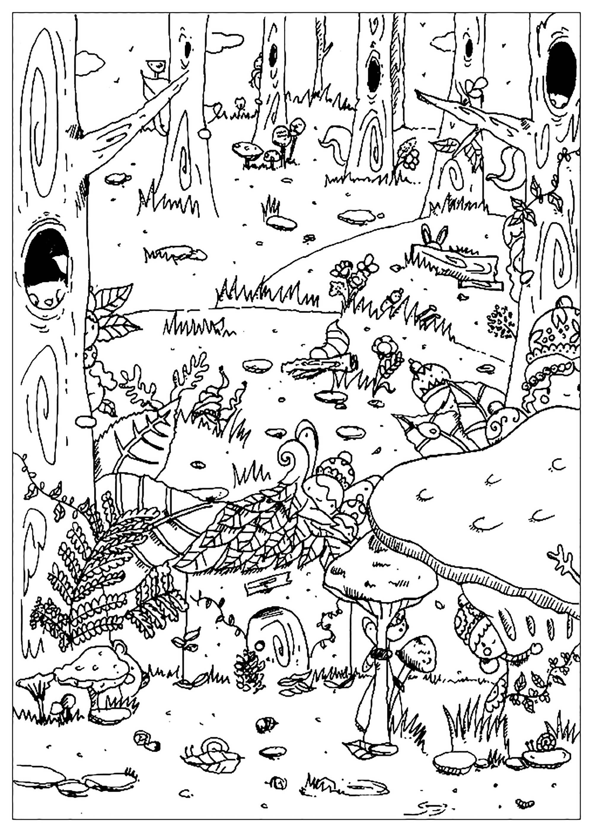 Download Enchanted Forest Jungle Forest Adult Coloring Pages