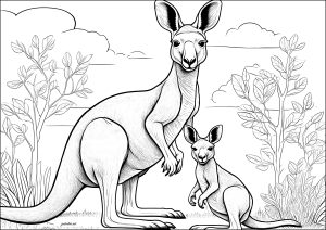 Mama kangaroo and her baby