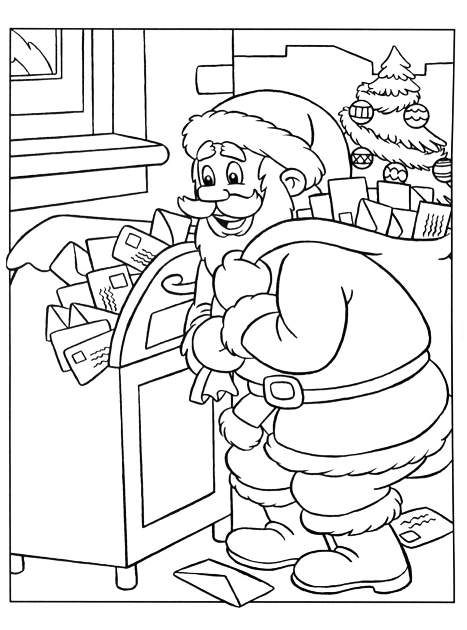 Santa claus and his letters - Christmas Coloring pages for ...