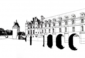 Coloring adult chateau chenonceau 1