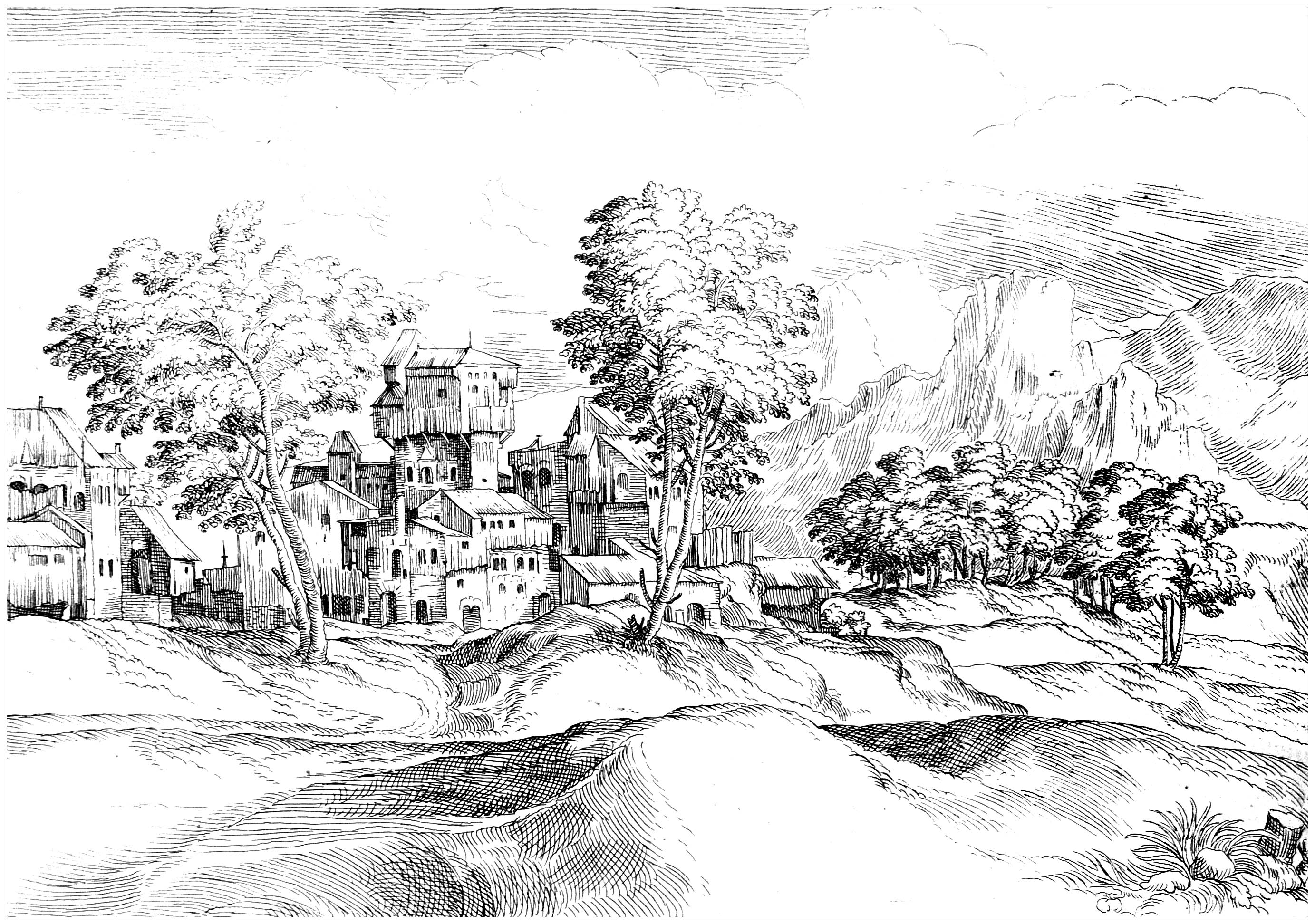 Landscape drawing, 17th century