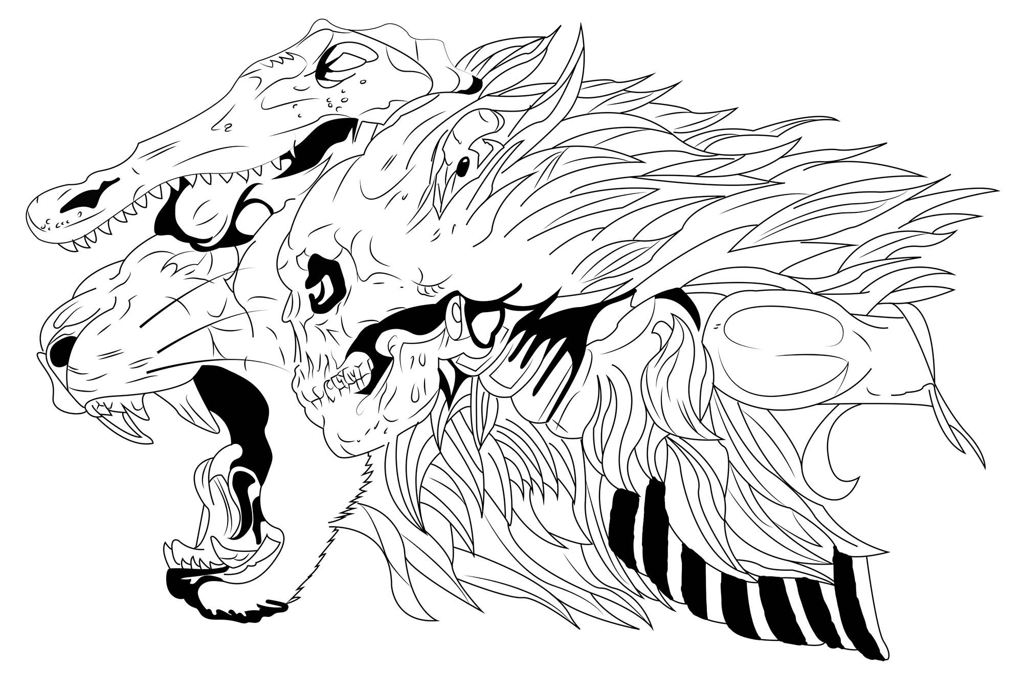 Lion, crocodile and skull, Artist : Caillou