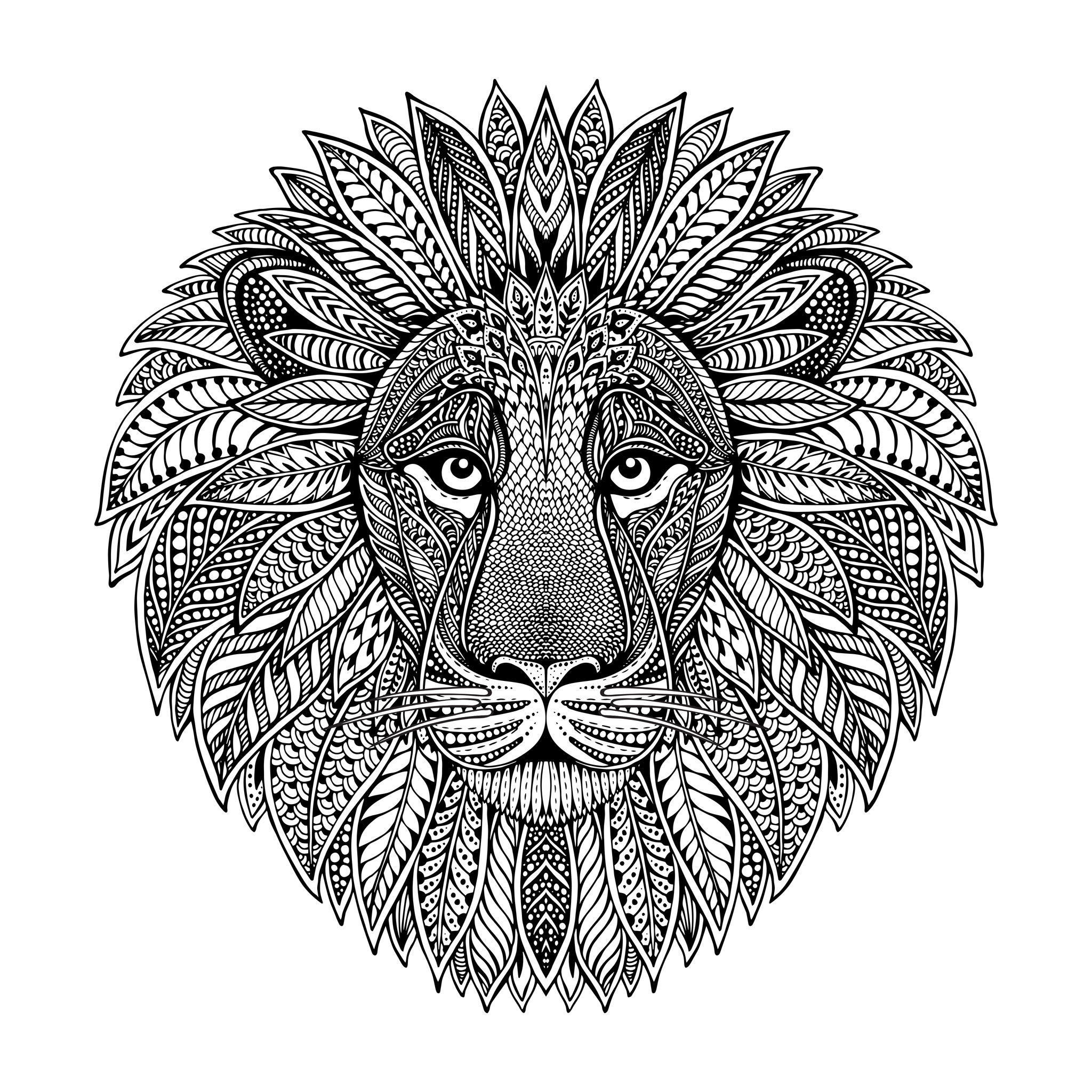 Lion head mandala style - Lions Adult Coloring Pages