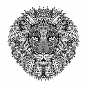 Coloring lion head mandala style