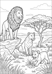 Lion family in the savanna