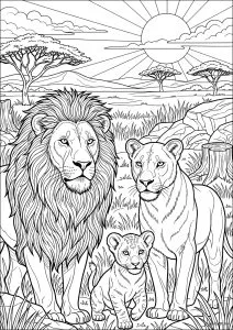 Lion avec sa famille dans la savane