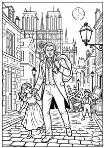 Jean Valjean and Cosette in the streets of Paris Les Misérables