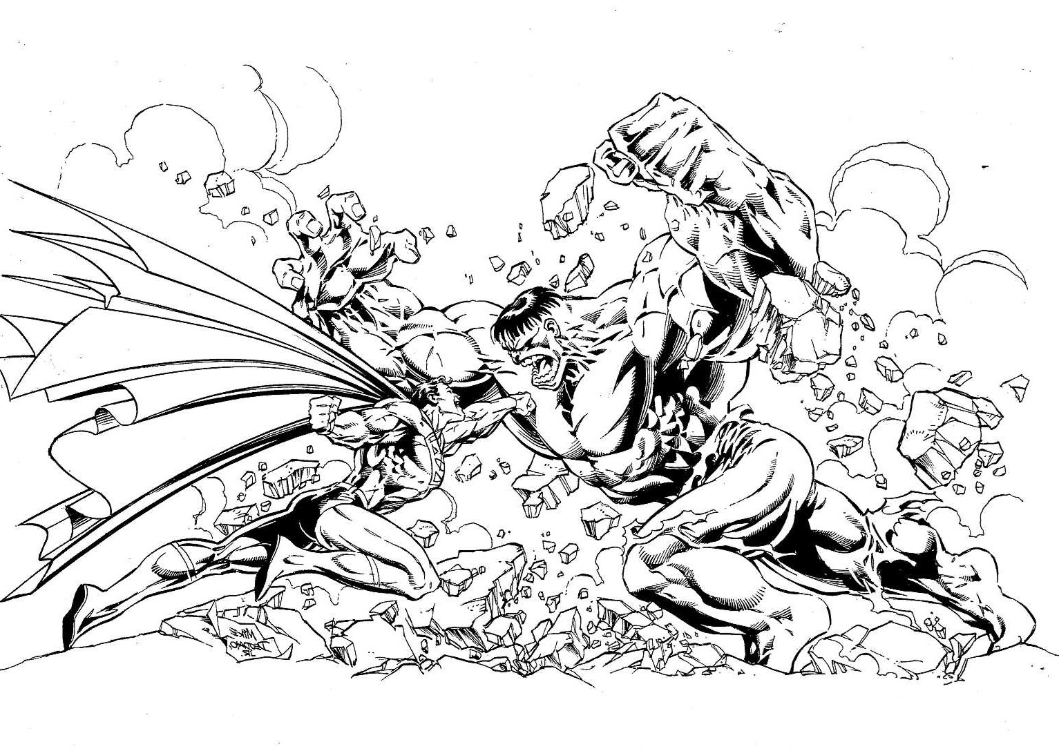 Fight between Hulk and Superman - Books Adult Coloring Pages