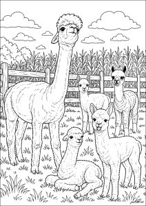 Curious alpacas in a meadow
