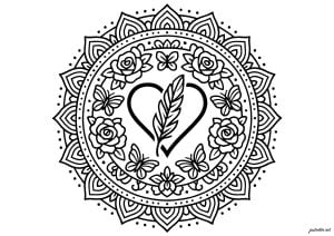 Mandala Heart and Feathers Tattoo