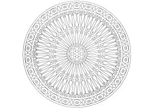 Printable Mandalas Coloring Page for adults : Cathedral-inspired rose window (complex)