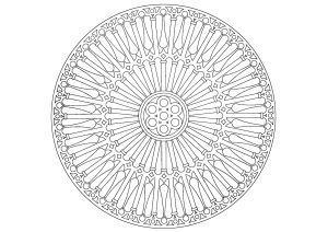 Printable Mandalas Coloring Page for adults : Rosace inspired by cathedrals (simple)