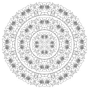 Complex mandala with many flowers