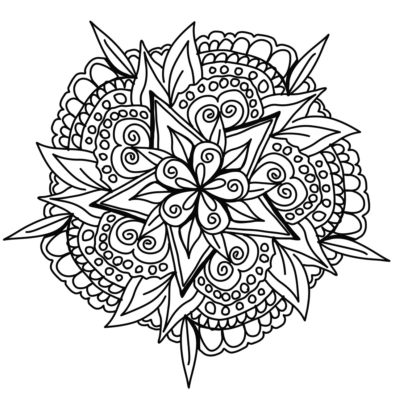 For this cool hand drawn Mandala, you can use few or many colors, it's like you prefer. You must clear your mind and allow yourself to forget all your worries and responsibilities.