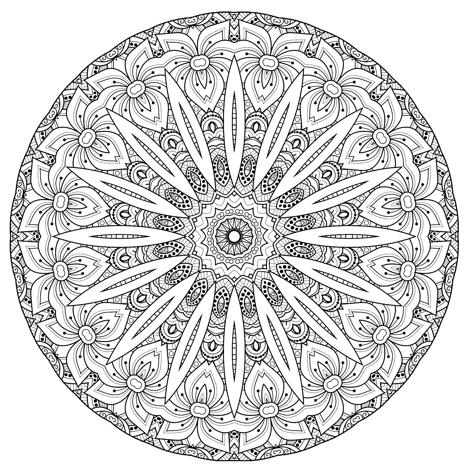 Complex Mandala with flowers - M&alas Adult Coloring Pages