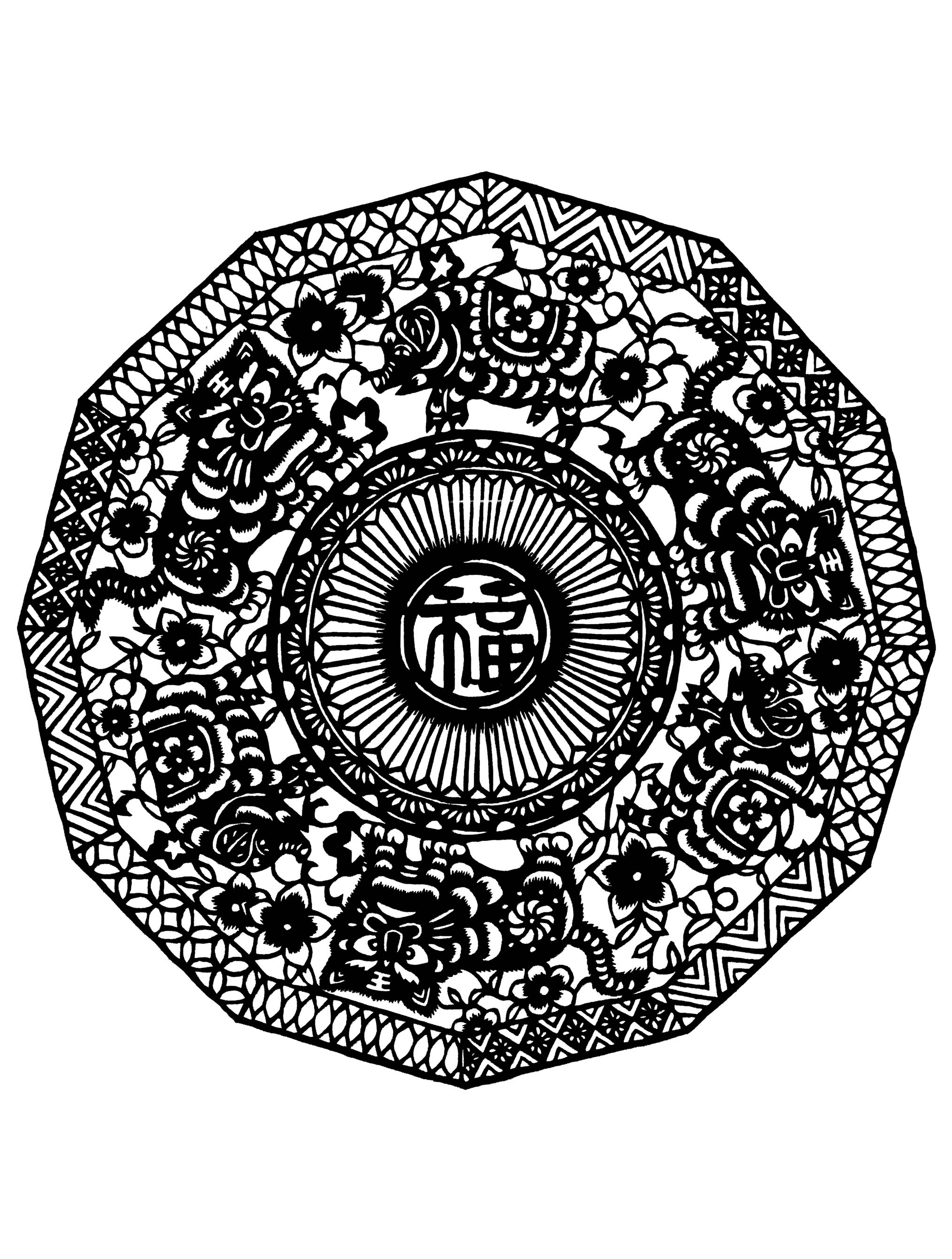 Mandala inspired by chinese patterns and drawings