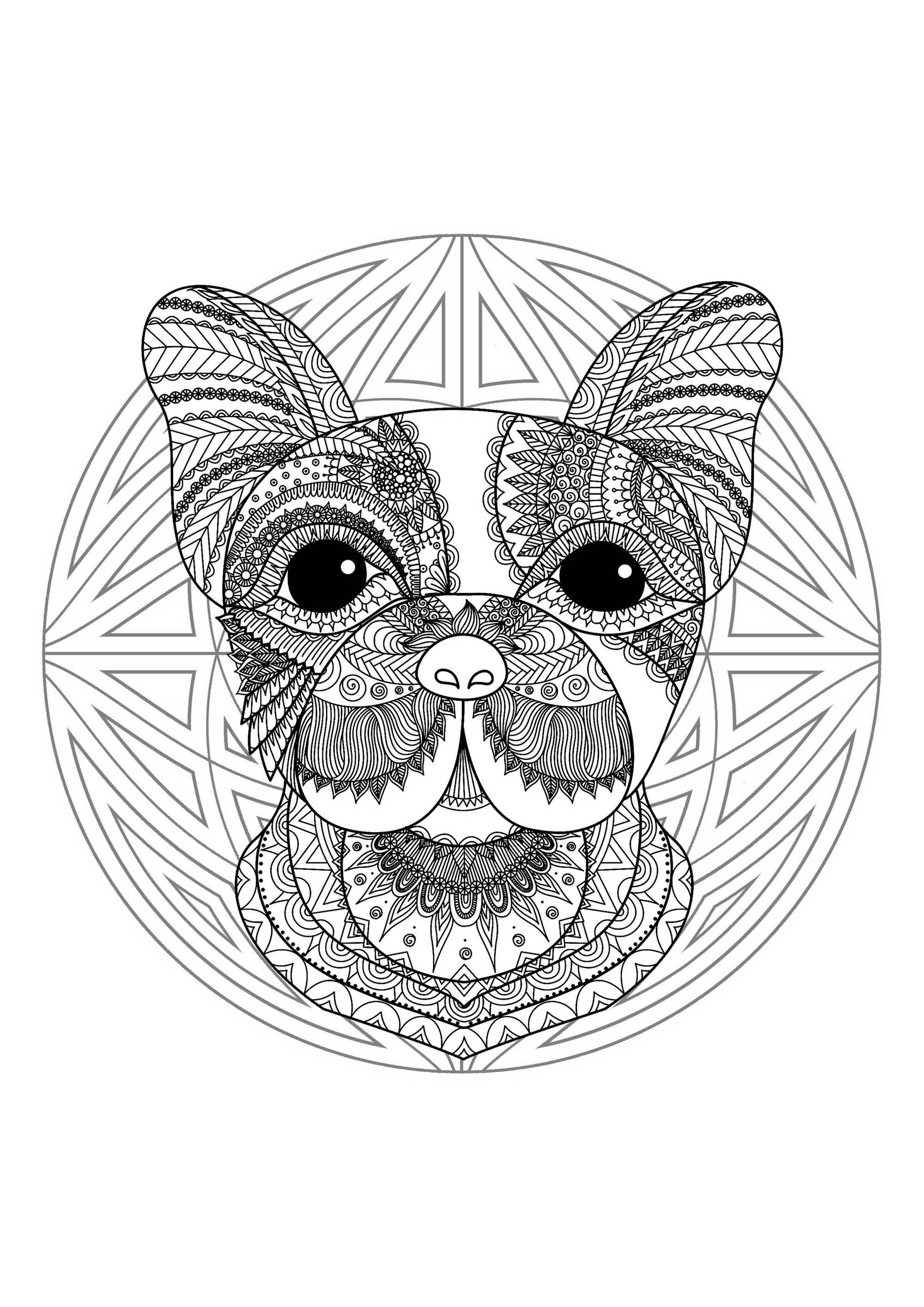 Mandala with cute Dog head and geometric patterns - Mandalas Adult ...