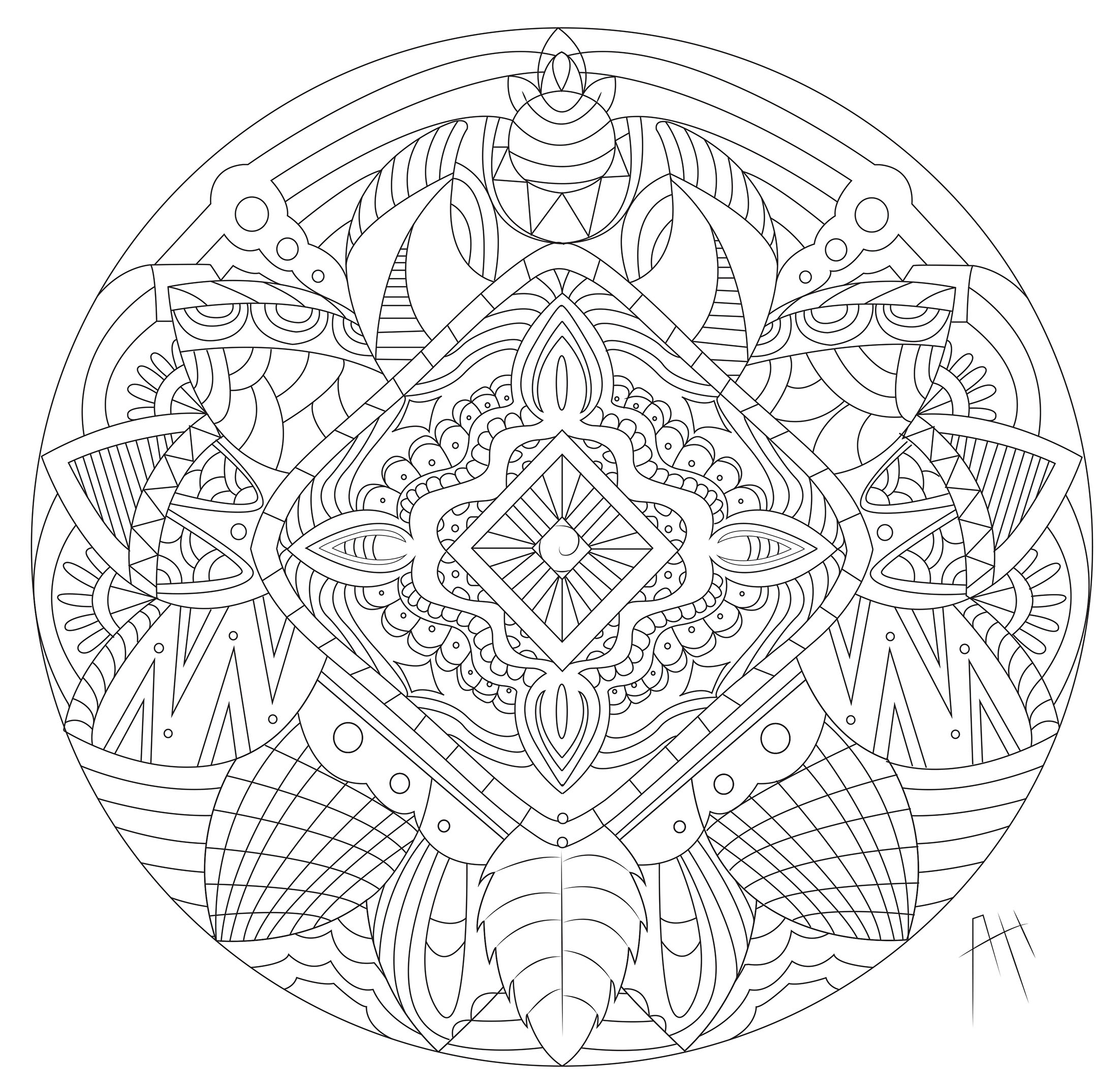 Leaves, Flowers and feathers in a beautiful Mandala, Artist : Axelle