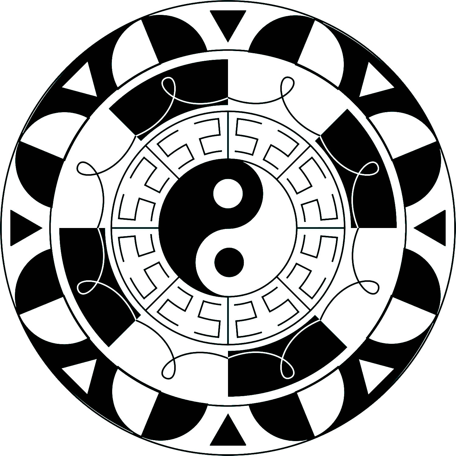 Simple Mandala with Yin & Yang symbol - Mandalas Adult Coloring Pages