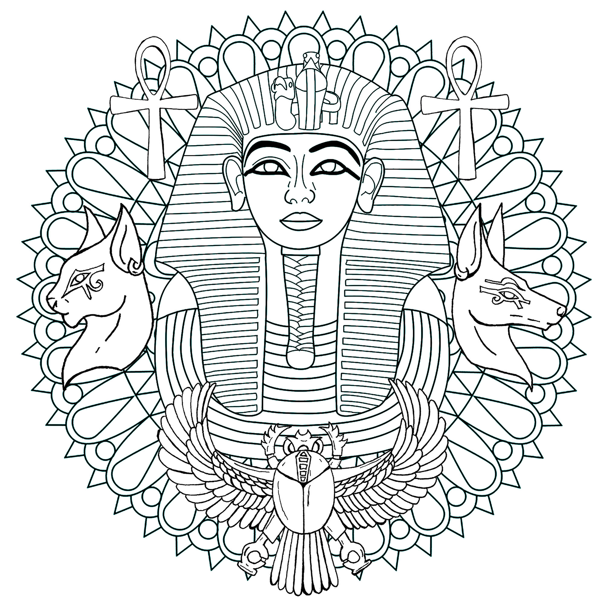 Download Tutankhamun Mandala - Mandalas Adult Coloring Pages
