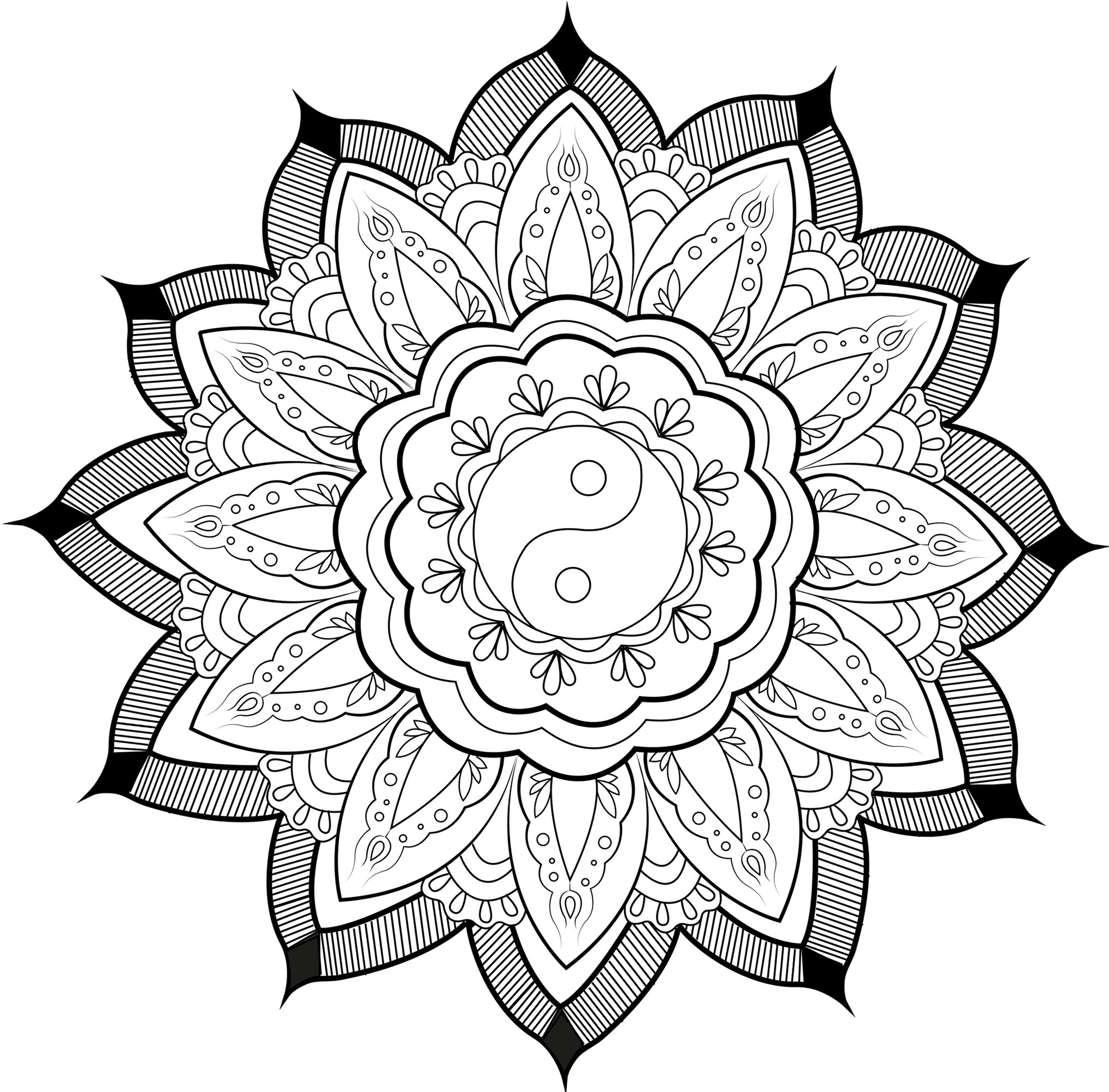 Download Mandala Yin Yang Et Feuilles Mandalas Adult Coloring Pages