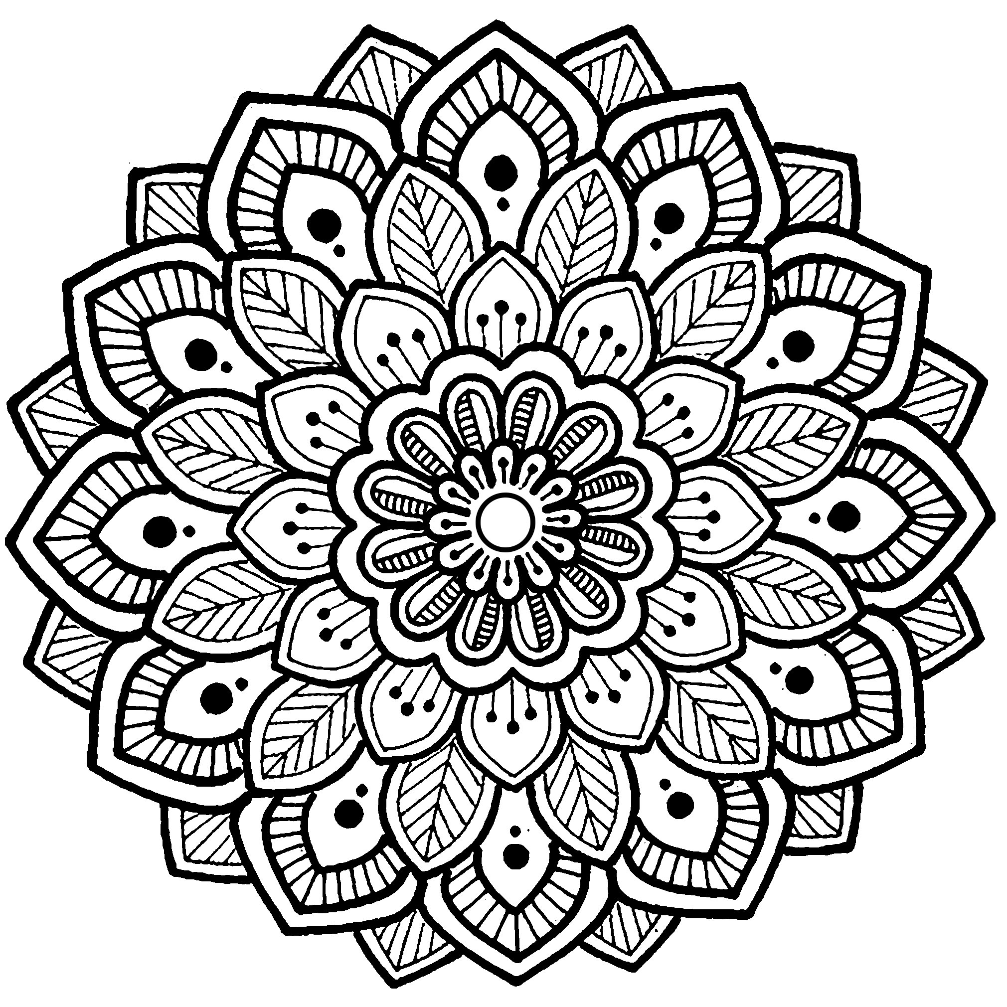 Mandala with thick lines and symmetrical leaves - Mandalas Coloring ...