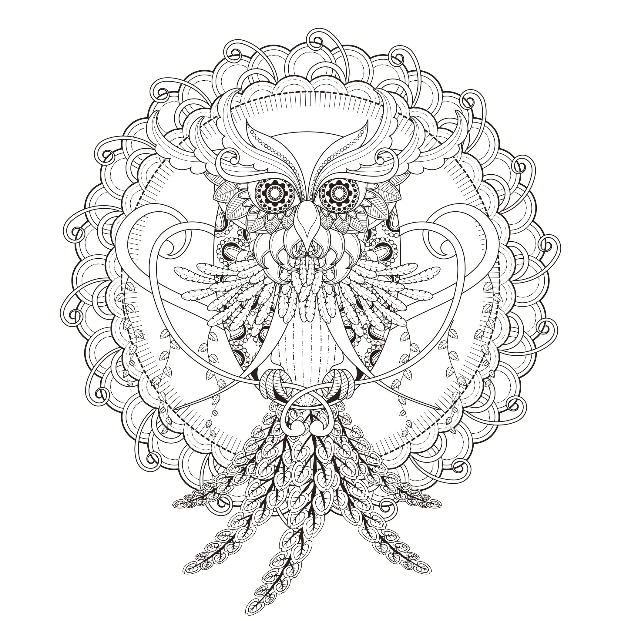 INCREDIBLE Owl Mandala coloring page, Artist : Kchung   Source : 123rf