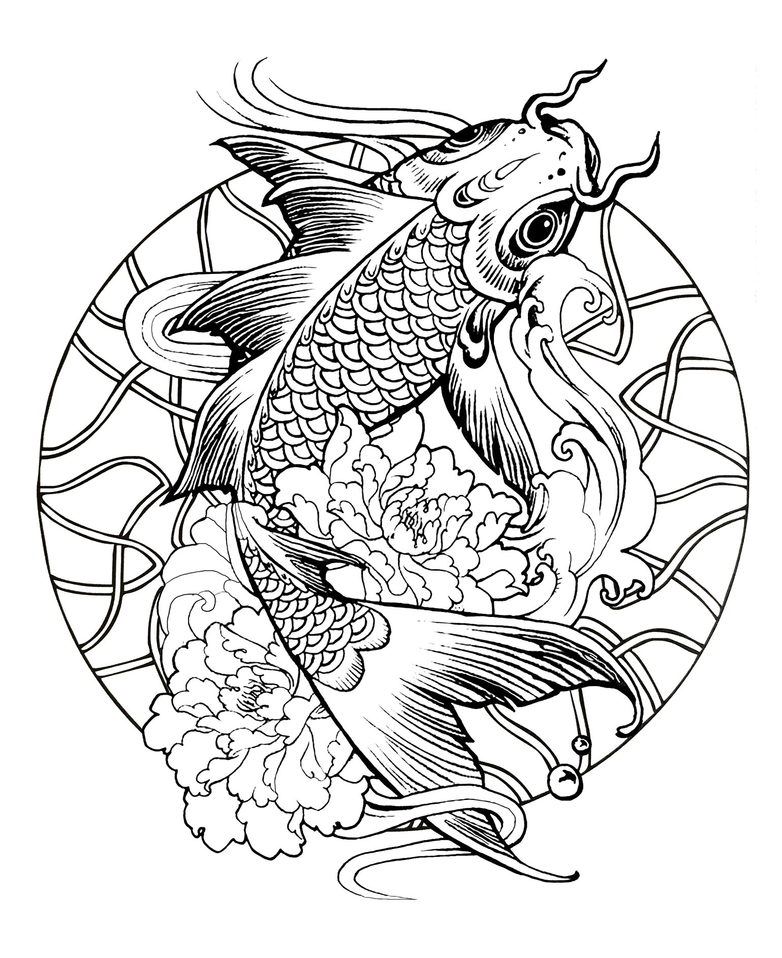 A simple Mandala with a giant fish (carp)