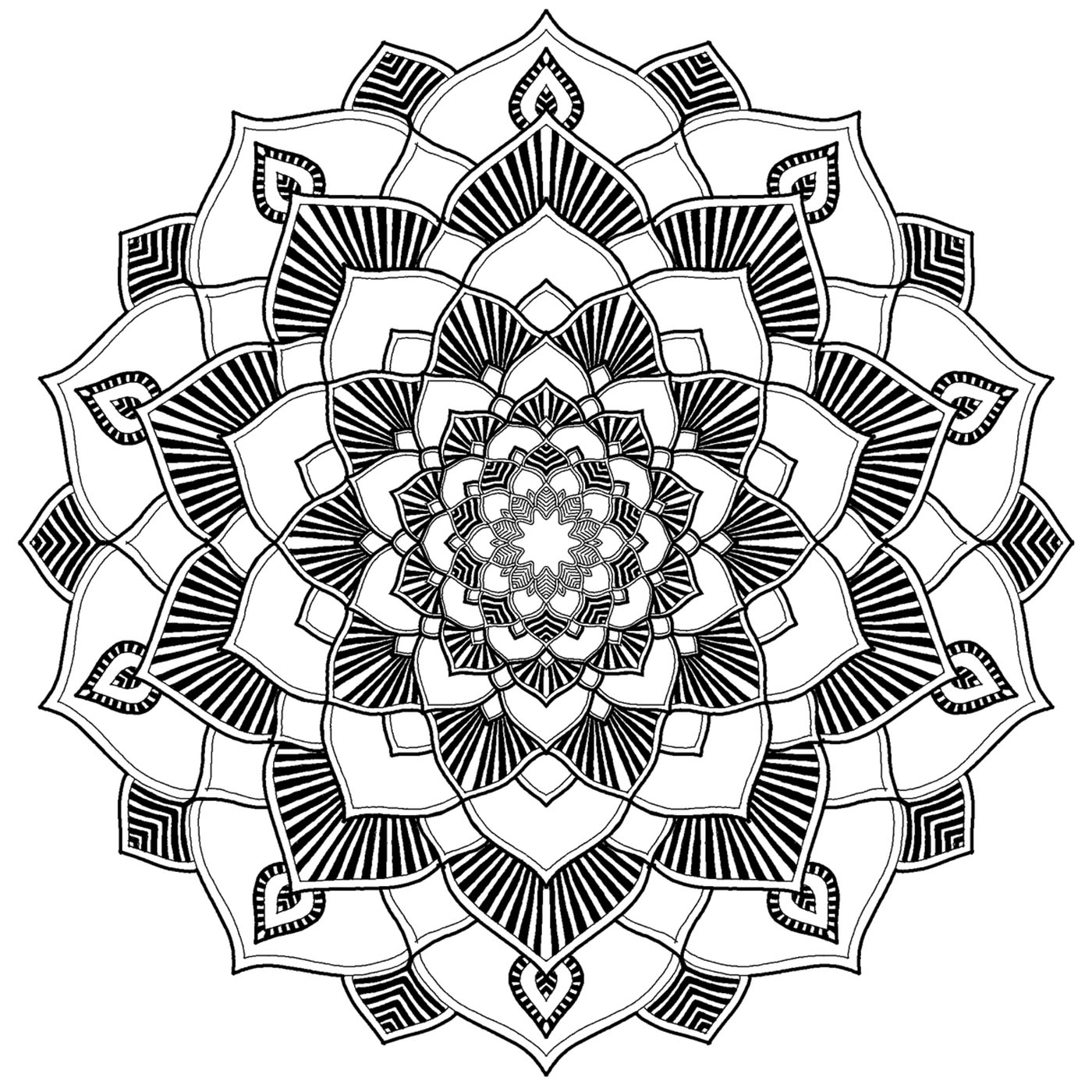 Soothing Mandala with harmonious patterns - Mandalas Adult Coloring Pages
