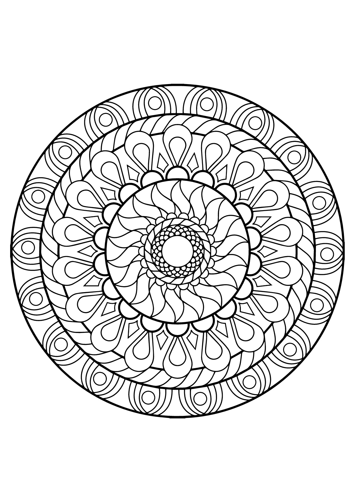 Mandala with various patterns from Free Coloring book for adults