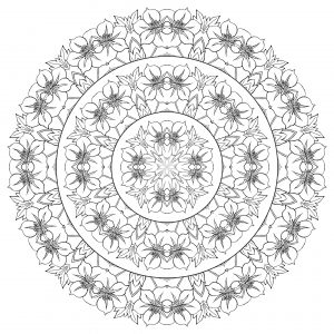 Coloring mandala complex with lot of flowers