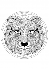 Coloring mandala tiger head 1