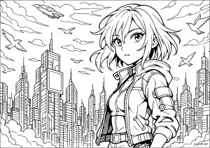 Cyberpunk heroine under neon lights