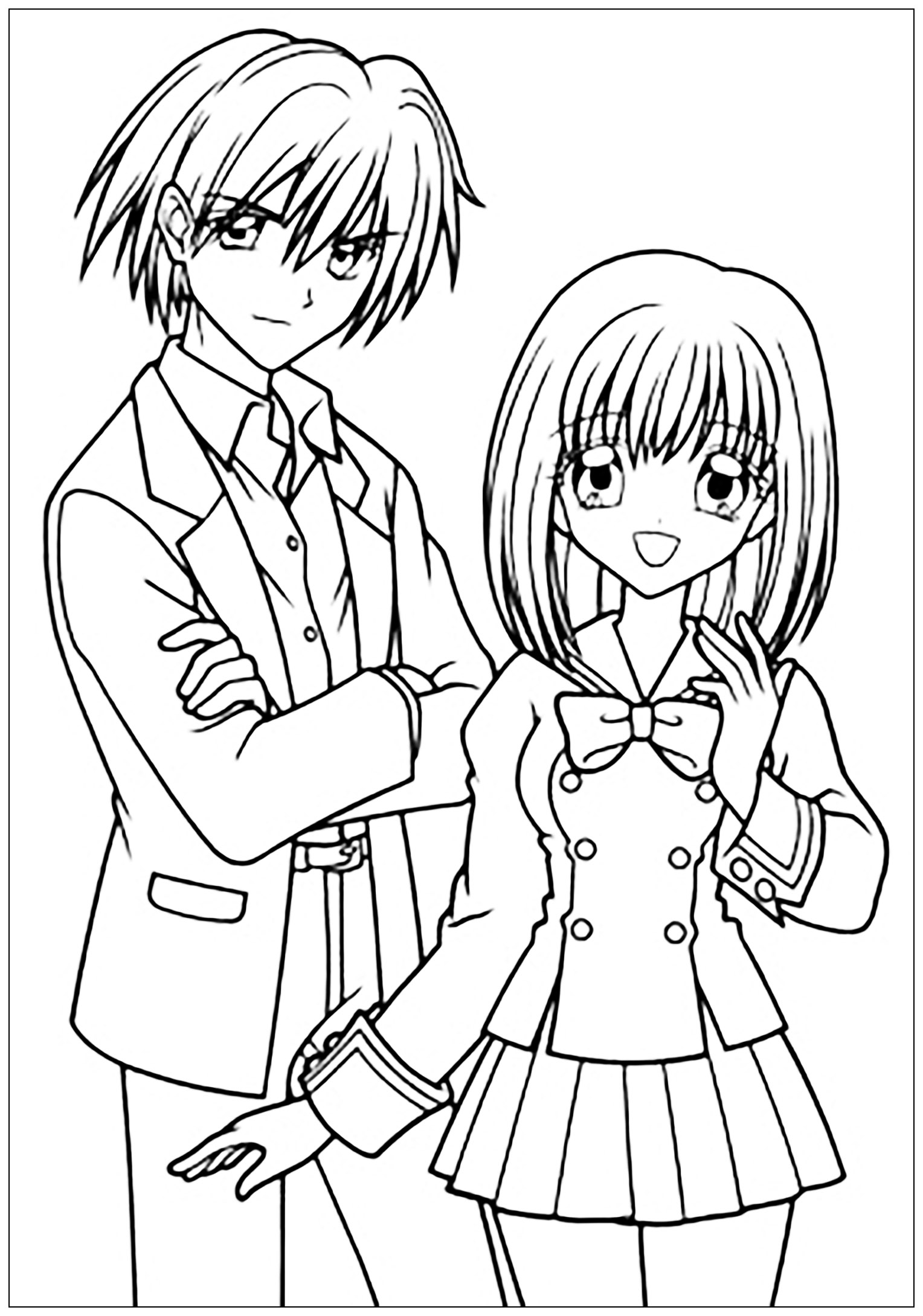 coloring manga drawing boy and girl in school suit