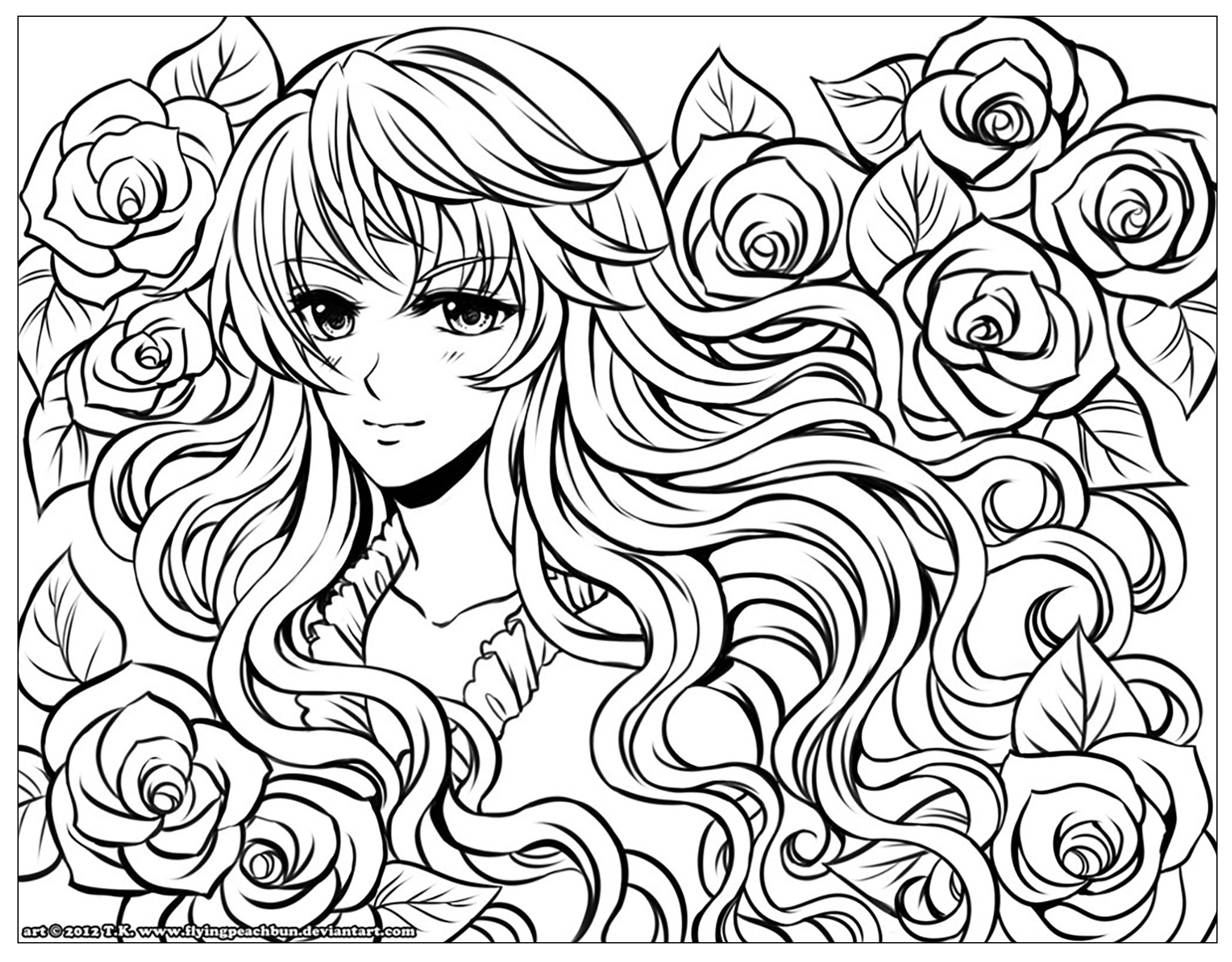 manga image=mangas coloring page manga girl with flowers by flyingpeachbun 1