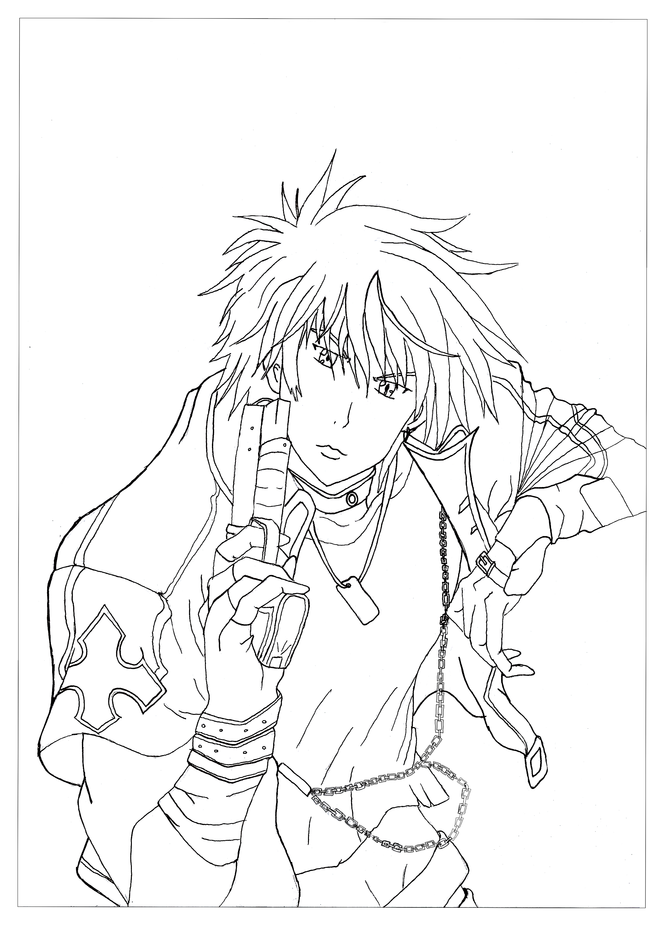 Here is a coloring page from Rayne. He's the character of the manga Neo Angelique Abyss. His role is to purify the evil spirit with his weapon, Artist : Krissy